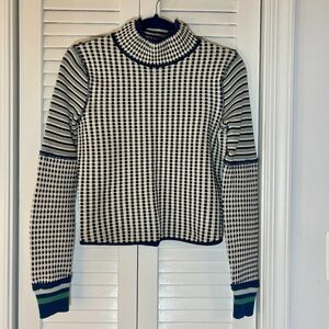 Free People Woman's  Blue/Green/White High-Neck Sweater Size S
